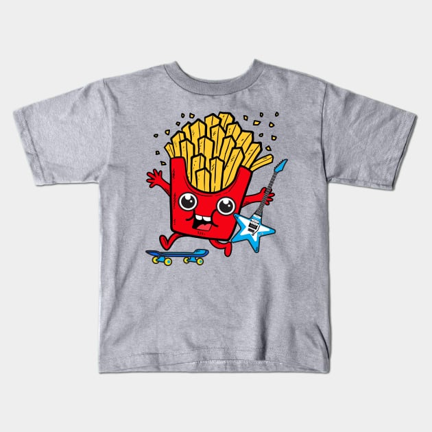 Skate Fries Rock Kids T-Shirt by Plushism